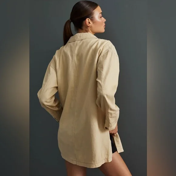 PILCRO Oversized Linen Blazer in Beige - Picture 3 of 11